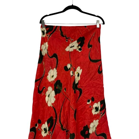 Zara Womens satin Skirt Medium M Red Floral Printed Midi Length 8702/069 NWT - Picture 2 of 15